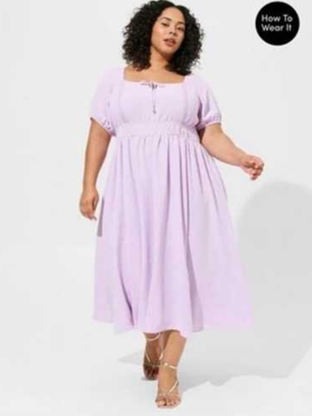 Tea Length Swiss Dot Tie Front Trim A-line dress